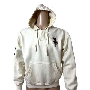 U.S. Polo Assn. Men’s Vtg  Hoodie Cream M Long Sleeve Embroidered Logo 2-Button